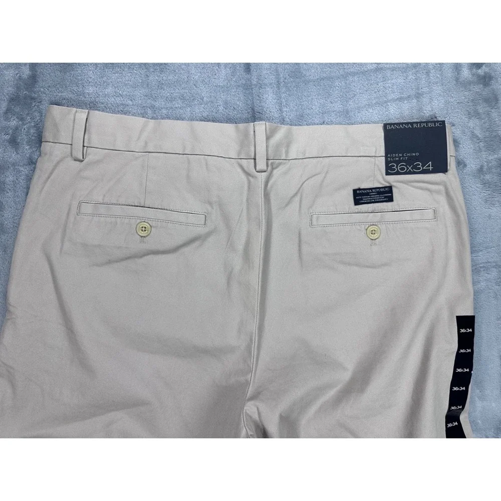 NWT Banana Republic Aiden Chino Slim Fit Pants Mens 36x34 Tan Khaki Cotton